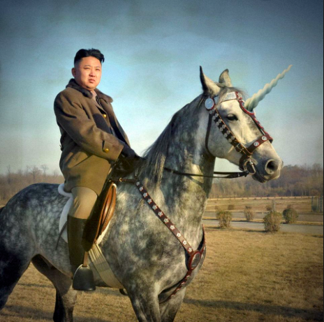 Kim jong-un ridande på en enhörning BILD: Pinterest Pinterest