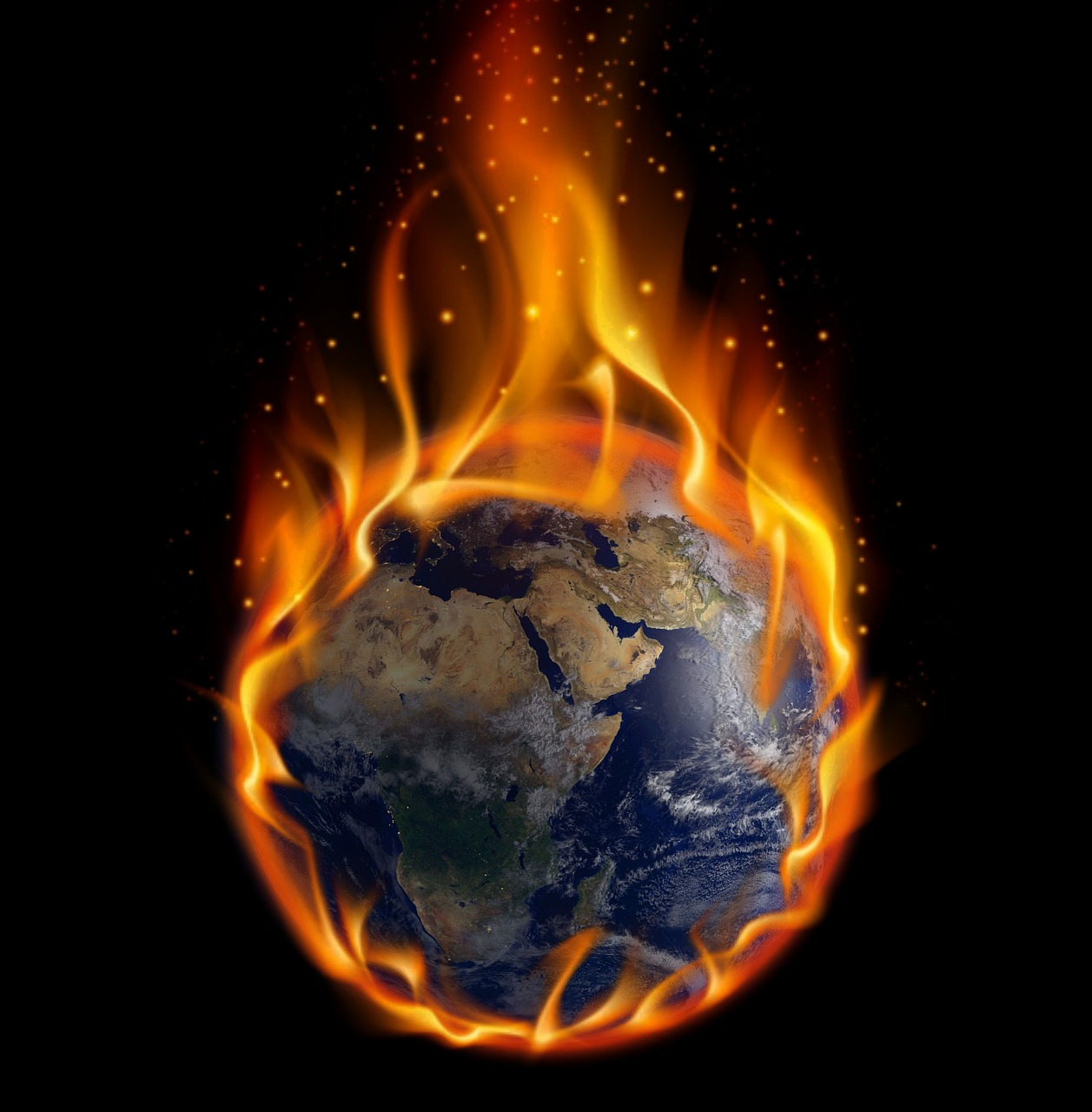 En bild på våran planet i lågor. Foto: Pixabay