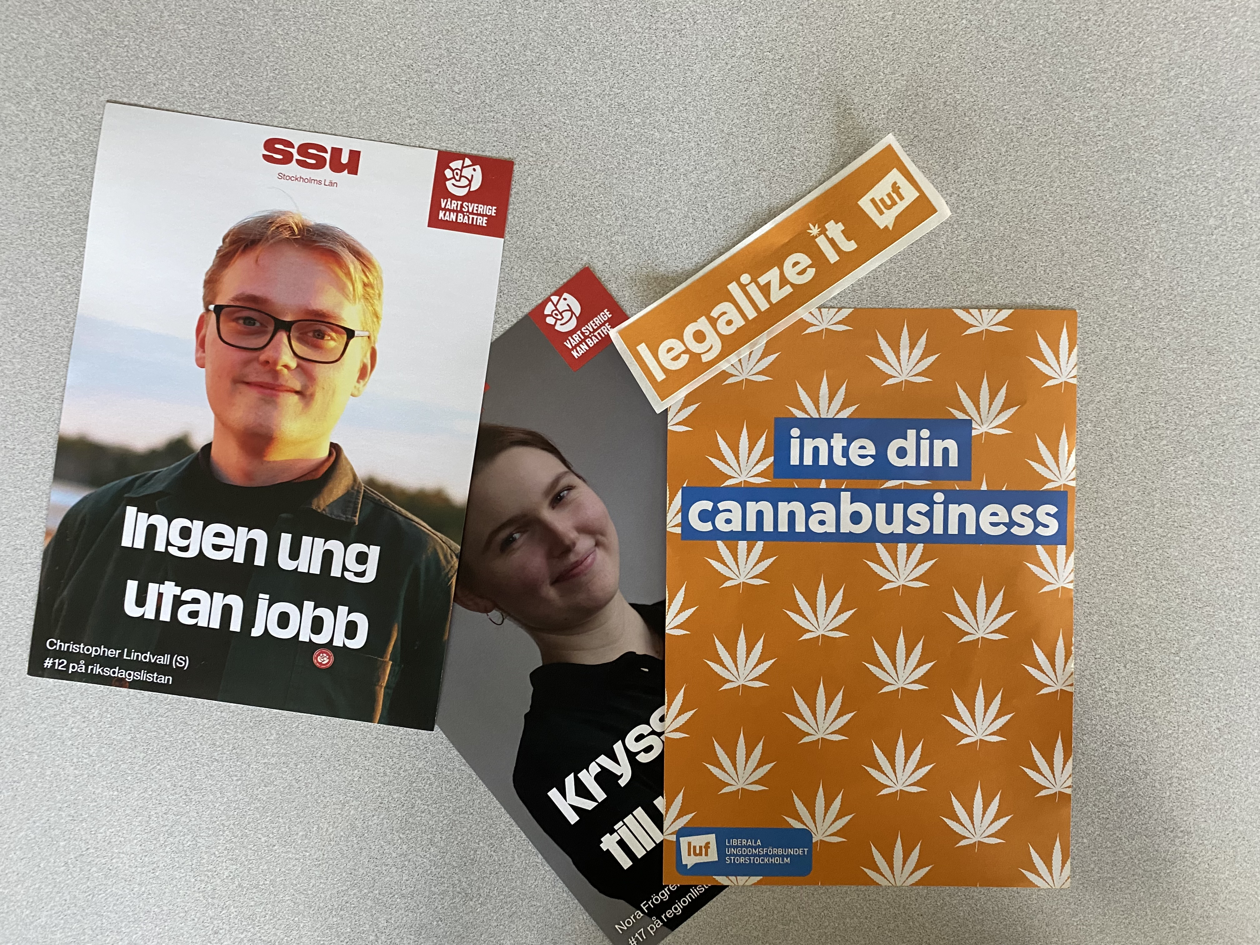 Liberalernas och socialdemokraternas planscher. BILD: William de Try