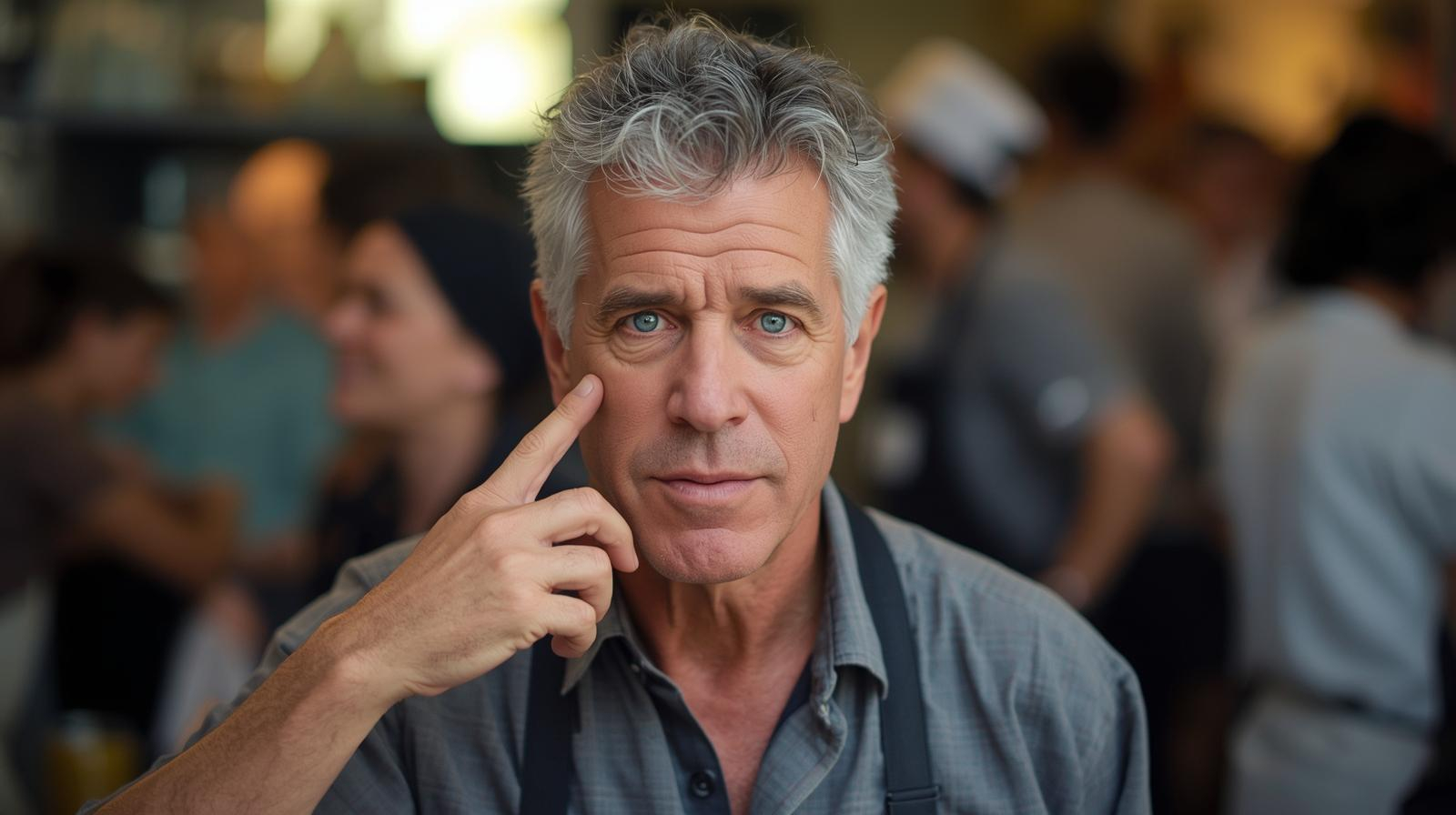 AI-genererad illustration av Anthony Bourdain, inspirerad av hans karaktäristiska stil och personlighet. Ebba Bergström